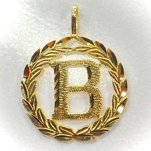 14K Solid Gold Letter Initial B Pendant Charm